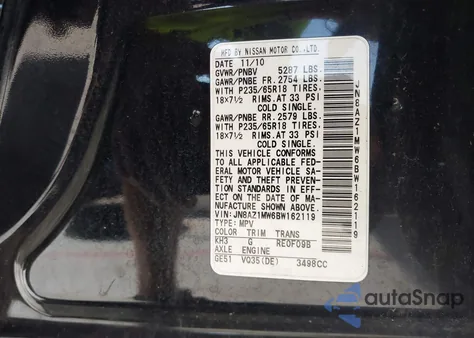 2011 Nissan Murano z USA, uszkodzony, nr VIN JN8AZIMW6BW162119